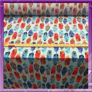 Rayon Challis blau, mehrfarbig Feder 60 Zoll mit Bio-Stoff Meterware - Bild 1 von 4