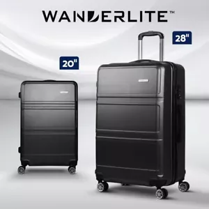 Wanderlite 2pc Luggage Trolley Set Suitcase Travel TSA Carry On Hard Case Black - Picture 1 of 11