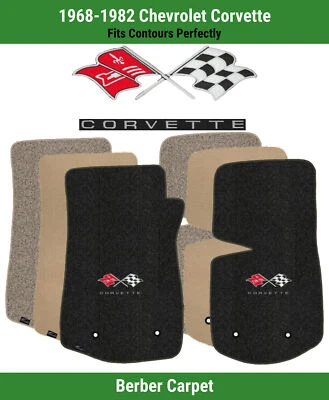 Tapetes dianteiros Lloyd Berber para Corvette 68-82 com #4 bandeiras cruzadas Corvette e Word - Imagem 1 de 4