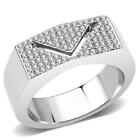 CLEARANCE------HCJ MEN'S SILVER STAINLESS STEEL PAVE CZ WEDDING BAND RING SZ 9