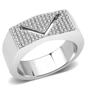 CLEARANCE------HCJ MEN'S SILVER STAINLESS STEEL PAVE CZ WEDDING BAND RING SZ 9 - Picture 1 of 5