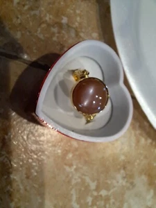 14KT GOLD SCHOKOLADE SEIDIGER MONDSTEIN RING GRÖSSE 8 Mittelalter Stil. - Bild 1 von 9