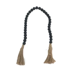 Wood Bead Garland with Tassels, Black, Rustic Country Bead Decor, Christmas Tree - Picture 1 of 3