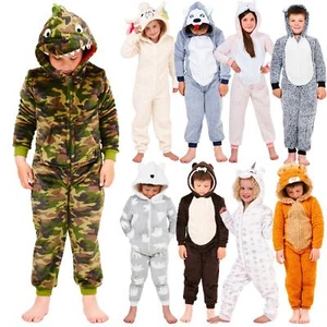 Kids Novelty Animal 1Onezie Soft Coral Fleece 3D All in One Sleepsuit with Hood - Picture 1 of 88