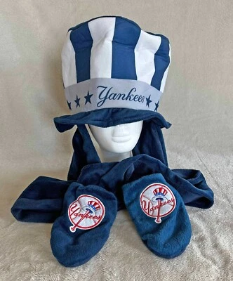 NY Yankees Fan Logo Novelty Plush Top Hat w Scarf/Mittens One Size NWOT - Image 1 of 4