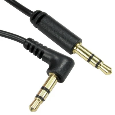 3,5 mm Audio Klinkenkabel rechtwinklig auf gerades Stereo Stecker Kabel AUX schwarz GOLD - Bild 1 von 3