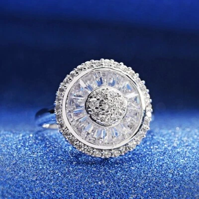 18K White Gold Filled Cubic Zirconia Baguette Channel Set Glorious Round Ring Foto 1 de 4