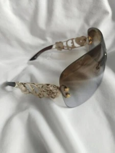 Vintage Dior Spuns Rimless Vizor Gold Shield Sunglasses J5GJN with 2 Cases - Picture 1 of 12
