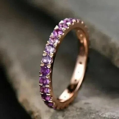 Pretty Eternity Band Ring Round Cut Simulated Amethyst In 14K Yellow Gold Plated - Image 1 of 4