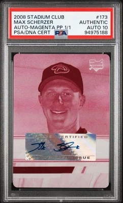 2008 体育场俱乐部 #173 MAX SCHERZER 自动洋红色印版 1/1 PSA AUTH — 第 1/2 张图片