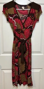 Vintage VOLUME ONE 90s/Y2K Damen Blumen Kleid Flügelärmel braun rot Gr. Small - Bild 1 von 6