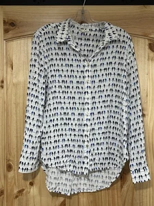 Jane And Delancey Bird Pattern Blouse Button Down Long Sleeve Collared Size L - Picture 1 of 5
