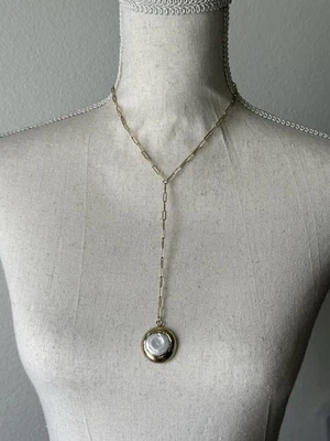 Галоген подлинный камень золотистый подвеска ожерелье с белый акцент, современный дизайн - Изображение 1 из 4