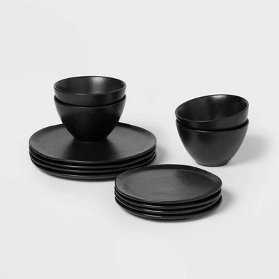 12pc Stoneware Houlton Dinnerware Set Black - Threshold - Image 1 of 4