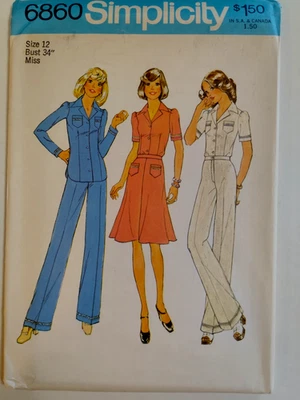 Simplicity 6860 Dress Top Skirt Pants Sewing Pattern Ladies 12 UC Wide Leg VTG - Image 1 of 4