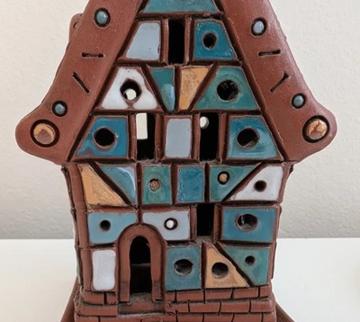 Castiçal de cerâmica Rothenburg o.d.T casa luminária argila envidraçada arte popular - Imagem 1 de 4