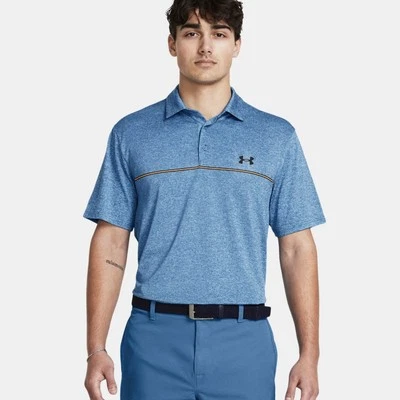 NUEVO Polo de golf Under Armour Playoff 3.0 para hombre talla mediana a rayas azul fotón Foto 1 de 4