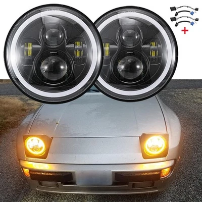 Par de faros LED de 7" redondos DRL para Porsche 911 912 914 924 928 944 Foto 1 de 4