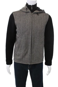 Pal Zileri Lab Mens Herringbone Print Hooded Jacket Black White Size EUR 50 - Picture 1 of 4
