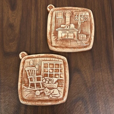 Vintage 1986 Class A Molds Ceramic Kitchen Wall Plaques Trivets Set of Two - Image 1 of 4