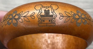 Seltener Disney Tiki Mickey Hawaii Holz breiter Armreif Armband Vintage Disneyana - Bild 1 von 10