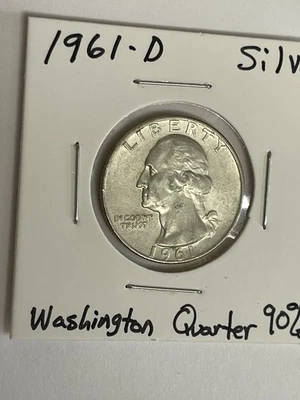 1961-D WASHINGTON SILVER QUARTER Denver Coin Free Ship - Image 1 of 4