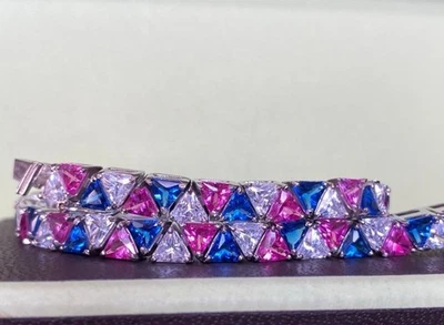 Ross Simons Sterling Silver 925 Trillion Cut pink blue Sapphire Bracelet 8.5” - Image 1 of 4