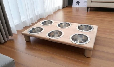 Futterbar Buche mit 6 Näpfen - Welpenbar Kitten Hund Katze - Napfhalter Massiv - Bild 1 von 4