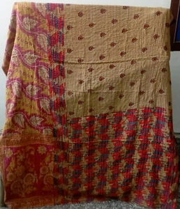 Reversible Kantha Quilt Coverlet Blanket Indien Bedding Bedspread Quilt Throw - Picture 1 of 2