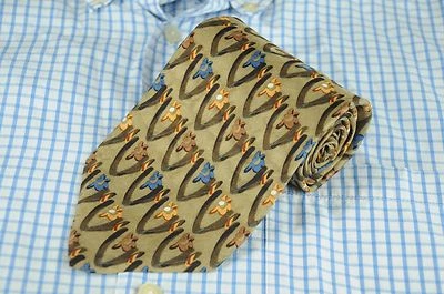 Corbata de seda estampada geométrica azul oliva y dorada JZ Richards para hombre Foto 1 de 4