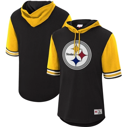 Mens Mitchell & Ness Pittsburgh Steelers Buzzer Beater Mesh Short Sleeve Hoodie Cover