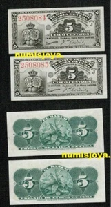 COLONIAL SPANISH BANK CORRELATIVE COUPLE 5 Cent 1896 UNCIRCULATED - Picture 1 of 1