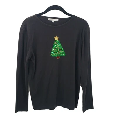 Mercer street studio sequin christmas tree knit top womens size small black - Image 1 of 4