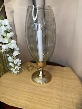 VTG Brass Candle Holder Finger Loop & Tall Cut Glass Chimney c.35,5 cm tall
