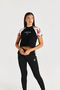 SikSilk Girl's Tropical Print Crop Tee - Black 11-12 Years - Picture 1 of 3