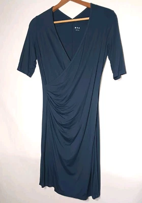 Three Dots Dress Small Faux Wrap V Neck Blue Viscose Stretch Body Con Active - Image 1 of 4