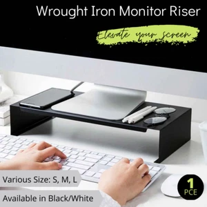 Black White Metal Computer PC Laptop Desktop Monitor Stand Riser Desk Organiser - Picture 1 of 17