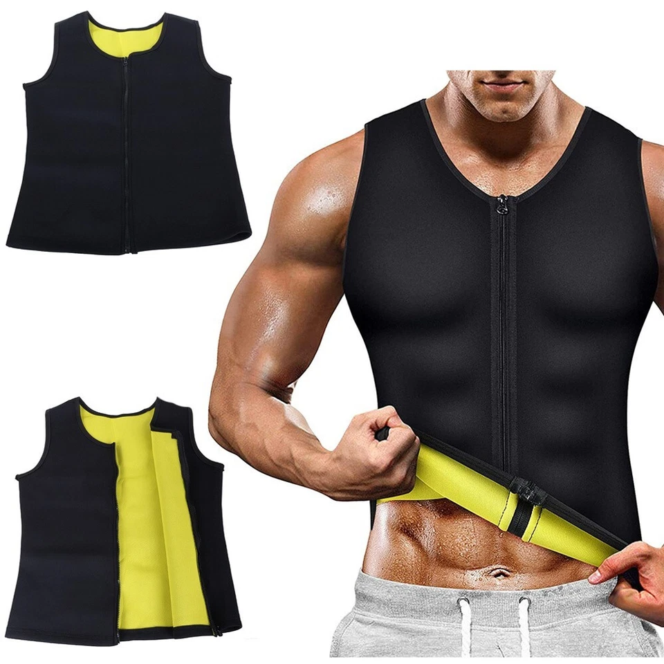 CANOTTA SNELLENTE CON ZIP UOMO HOT SHAPERS DIMAGRANTE FITNESS GRASSO ADDOMINALE - Immagine 1 di 3