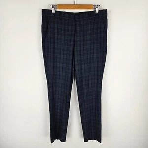 Selected Homme Pants Mens Size 32R Navy Green Check Tartan Slim Fit Trousers NWT - Picture 1 of 9