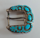 VINTAGE VIRGIL DISHTA ZUNI INDIAN SILVER ROBINS EGG TURQUOISE BELT BUCKLE