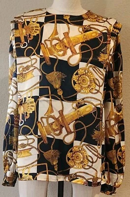 Vtg retro Le Caviar Blouse Double Pleated Shoulders Baroque Print Size 12 Foto 1 de 4