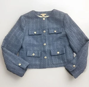NEW H&M Textured Tweed Jacket Sz S Blue Preppy Clueless 90s Quiet Luxury Yacht - Picture 1 of 15