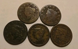 Large Cent Coronet Head 1C 1820-1828-1831-1847-1853 Ungraded US Copper Coins - Picture 1 of 10