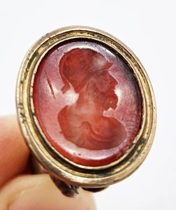 GEORGIAN ROSE GOLD PLATED NEOCLASSICAL BUST CARNELIAN INTAGLIO FOB SEAL c1820 - Picture 1 of 7