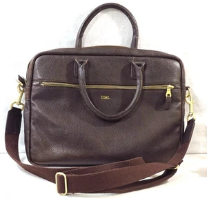 Mark & Graham Brown Leather Briefcase With Gold Hardware & Adjustable Strap - Imagen 1 de 11