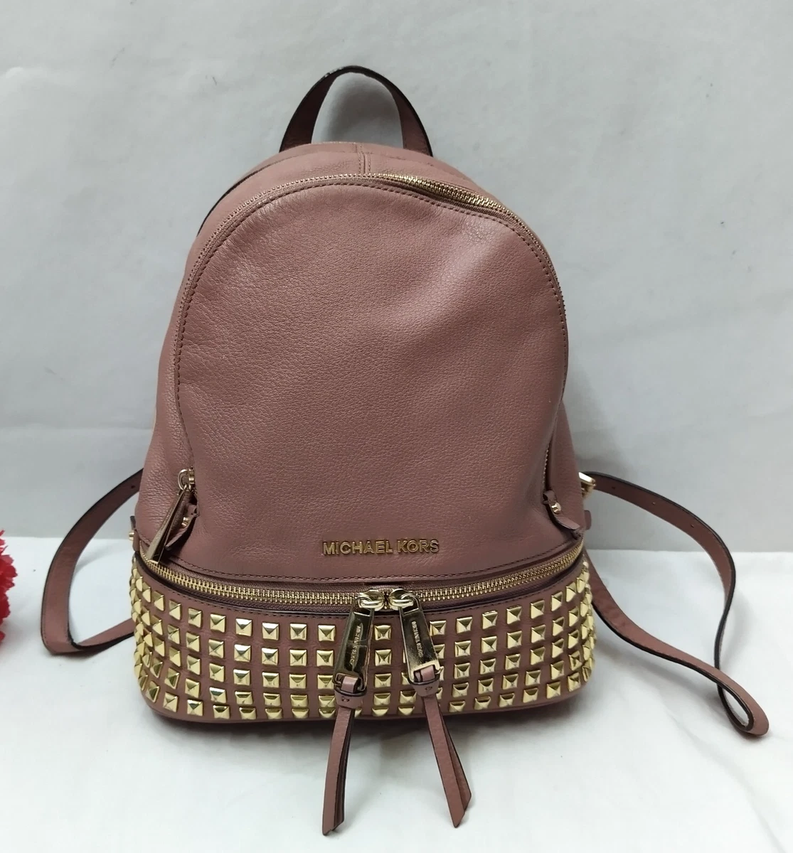 Michael Kors Rhea Pink Pebbled Leather Studded Top Handle  display picture 2