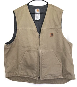 Carhartt V19 Tan Beige Vest Canvas Lined with Gray Fleece Zip Size 2XL VG - Picture 1 of 4