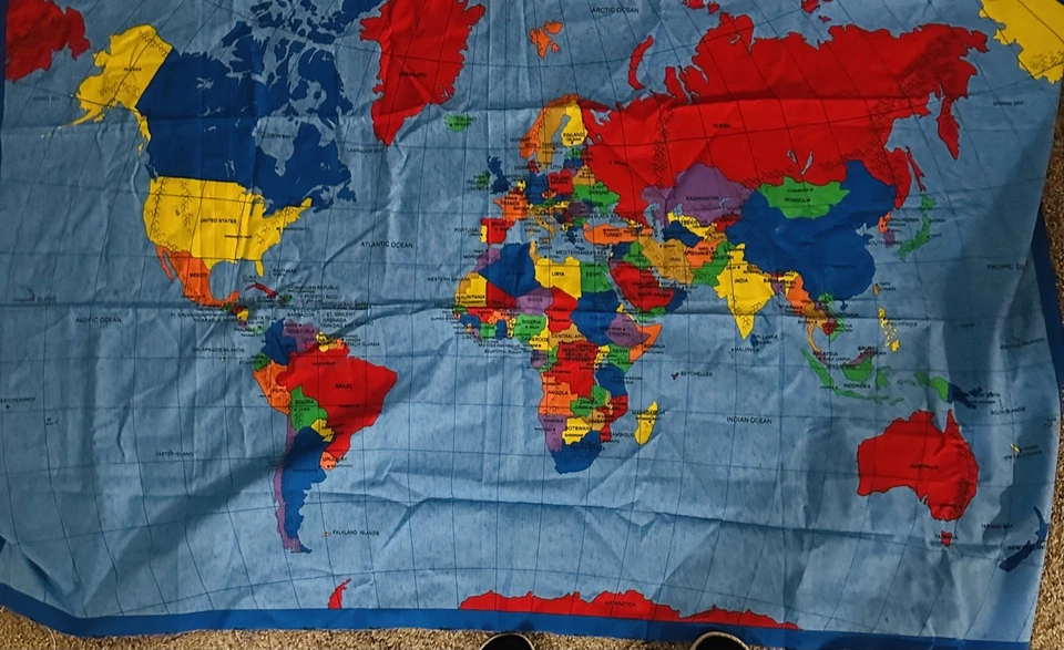 De colección Raro Mapa del Mundo Tela Tradiciones 1998 N.T.T. Panel de tela Inc Foto 1 de 1