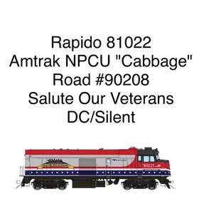 Rapido 81022 HO Amtrak NPCU "Cabbage" (DC/Silent) Amtrak Salute Veterans #90208 - Picture 1 of 4
