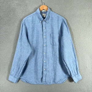 J Crew Baird McNutt Irish Linen Shirt Mens Large Classic Blue Long Sleeve Button - Picture 1 of 15